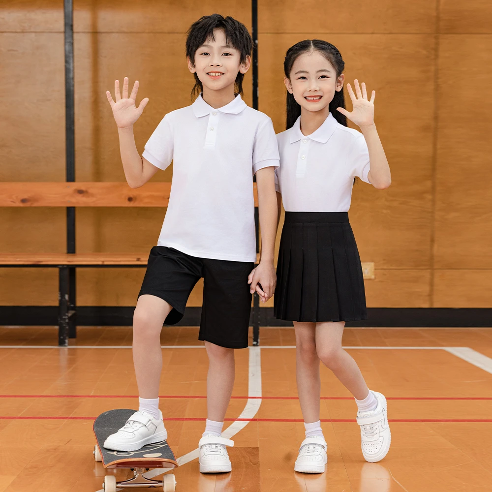 儿童短袖polo衫校服套装纯棉中小学生毕业班服男女童T恤两件套夏