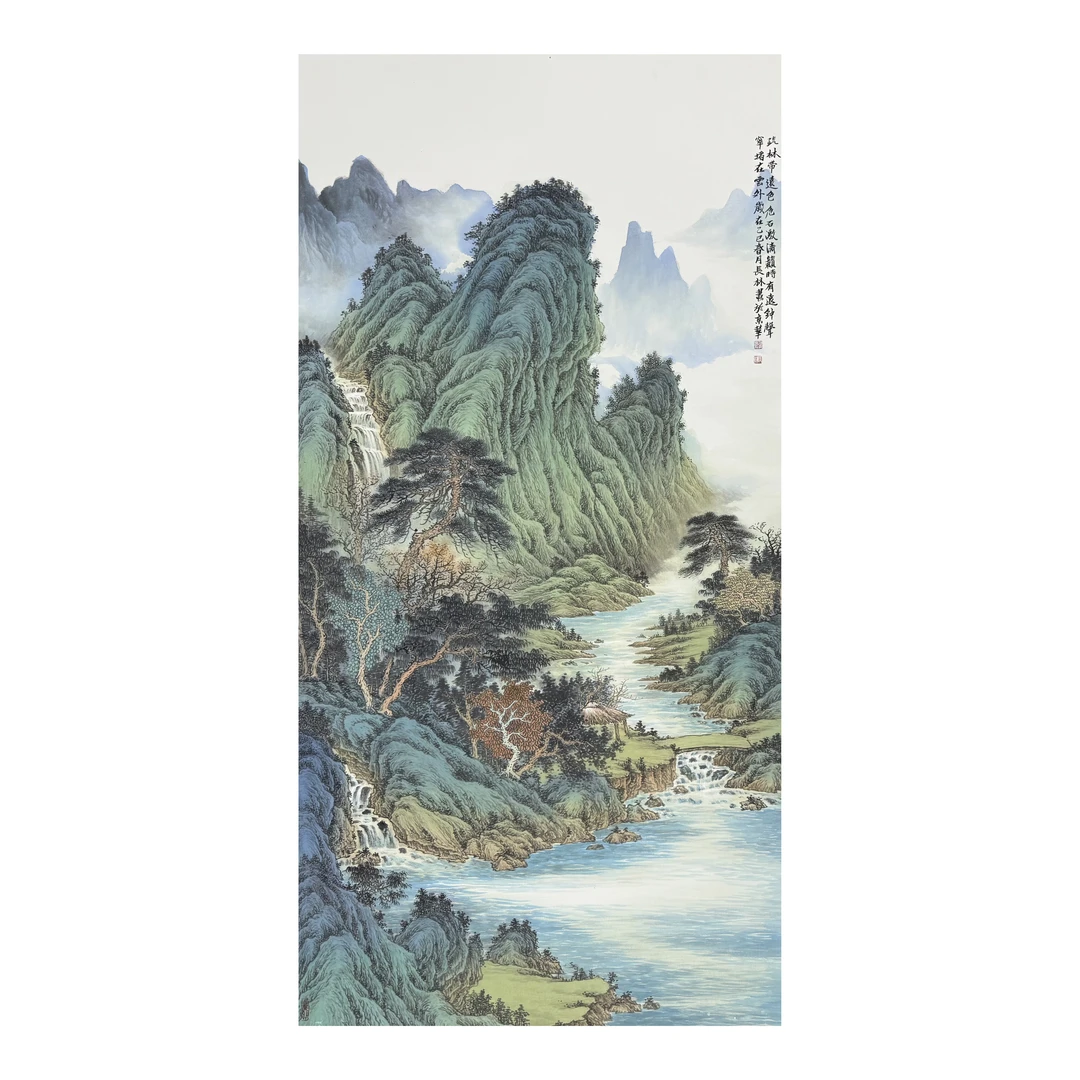 卫长林 四尺140*70cm 《疏林带远色》仿古青绿工笔山水纯手绘国画