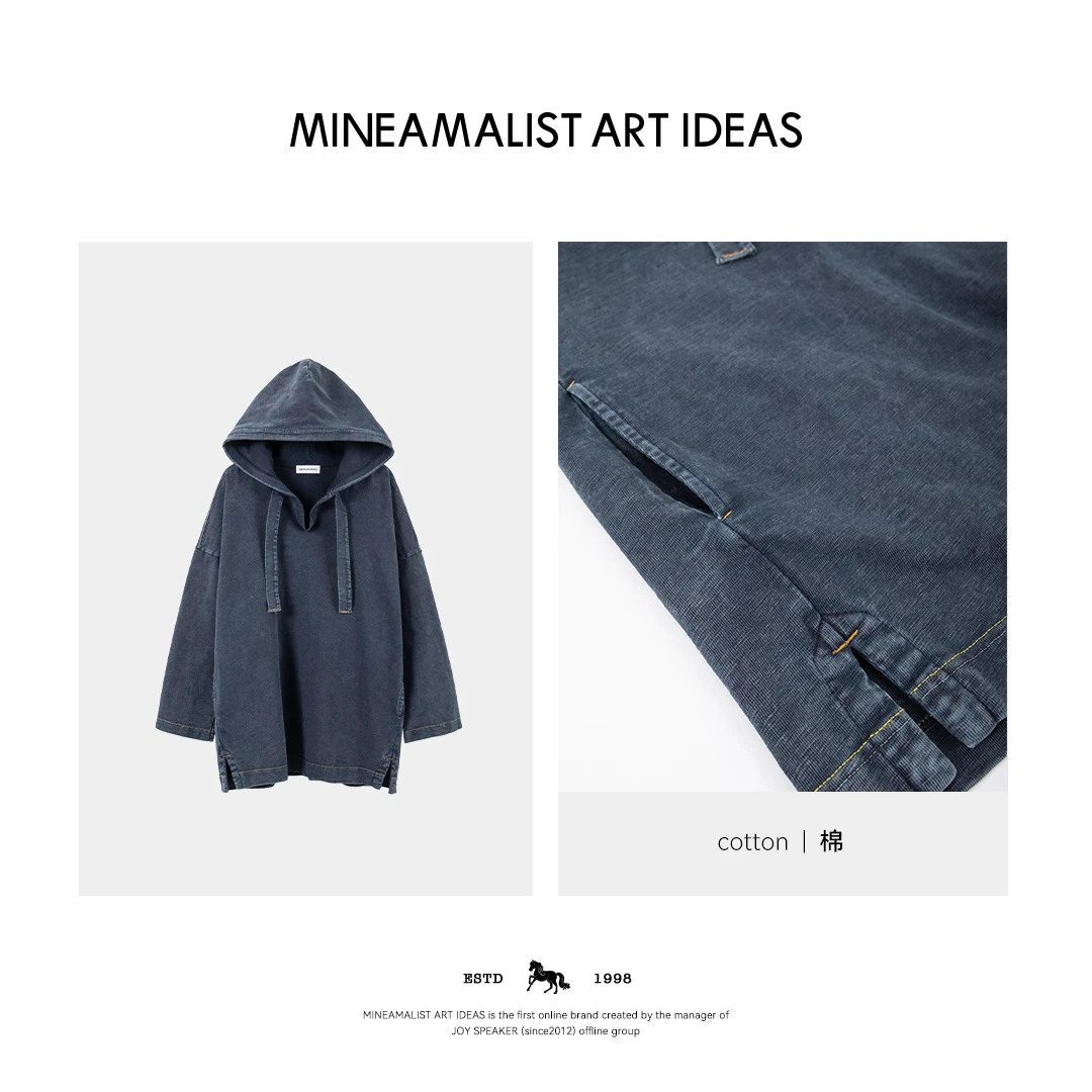MINEAMALIST ART IDEAS复古蓝染复古做旧连帽上衣3011M