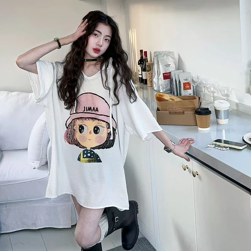 女童夏装短袖连衣裙2025夏季新款洋气撞色甜美公主儿童T恤中大童