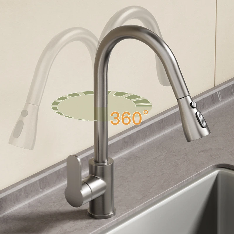 正品SUS304抽拉龙头三种出水模式多功能厨房水龙头