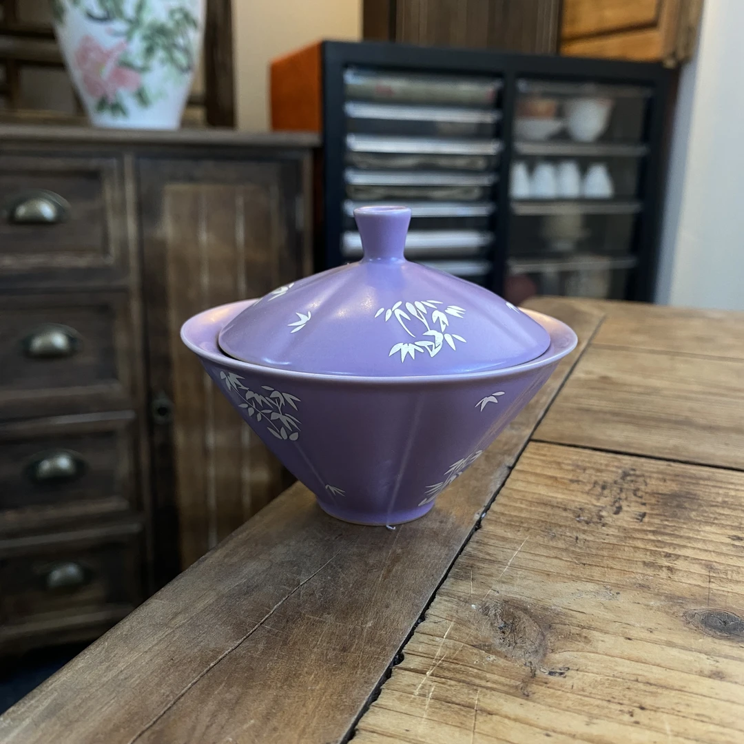 四海新品【不秋草斗笠盖碗】精美手绘中式陶瓷茶道器具容量100ml