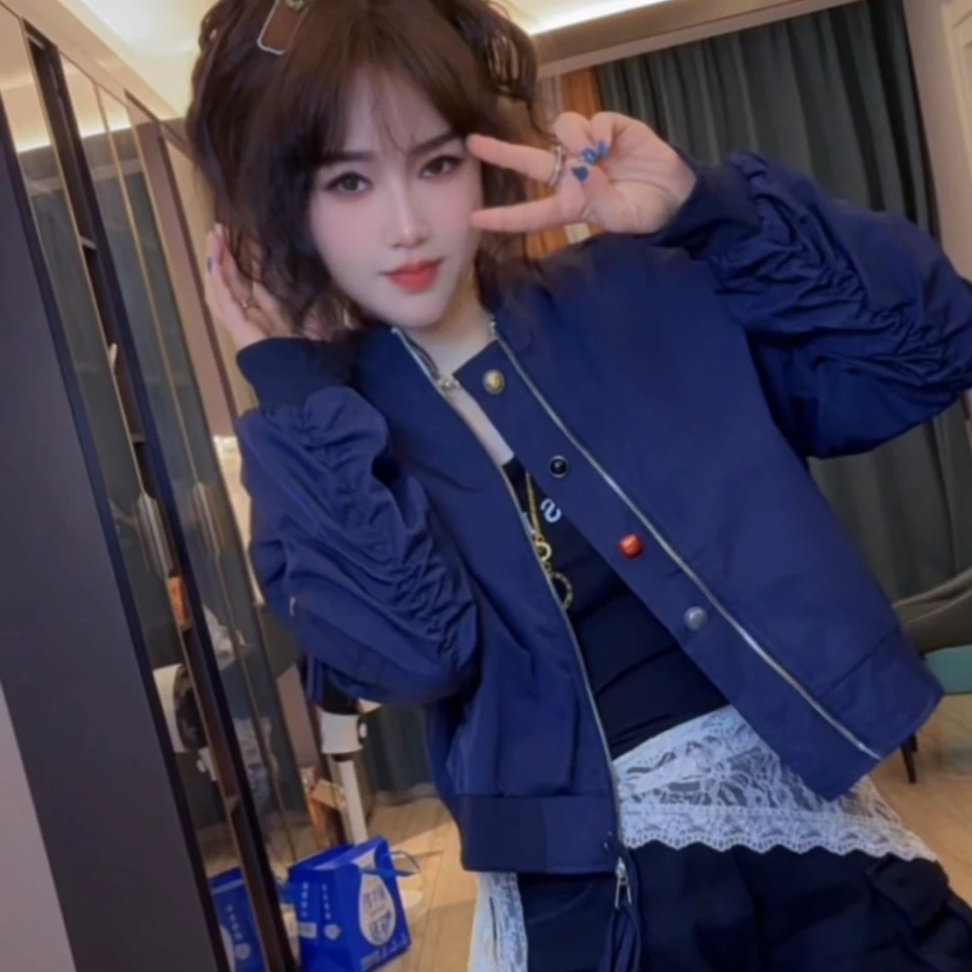 藏青色棒球服外套女2025春秋季新款美式高街飞行夹克