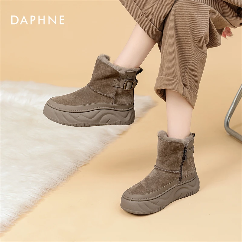 达芙妮雪地靴女2025冬季新款厚底加绒新款百搭时尚加绒保暖短靴ka
