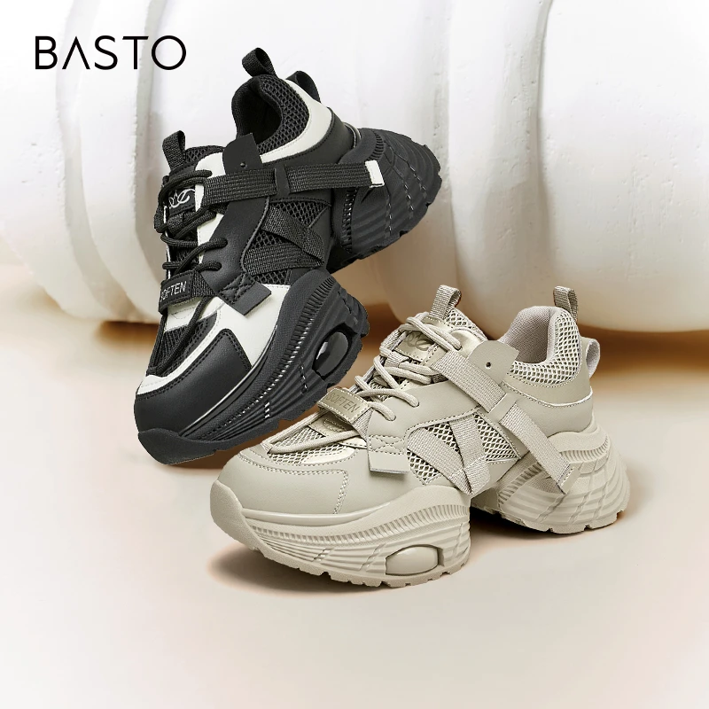 百思图2024秋季新款时尚街头户外运动老爹鞋厚底女休闲鞋A1655CM4