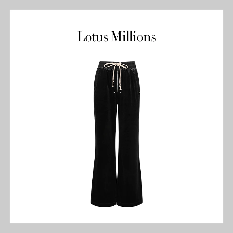 莲的百万【垂垂裤】2023年新款秋裤RO慵懒风宽松黑色丝绒抽绳拖地裤
