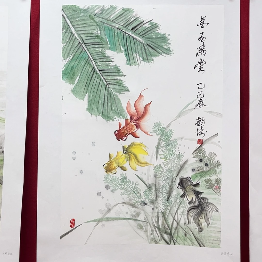 国画龚韵涛老师四尺三开花鸟奇
