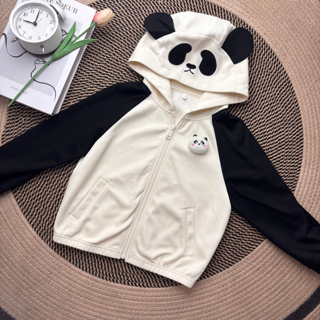 【童装】春季女童长袖休闲时尚亲子装拼接小熊连帽上衣卫衣