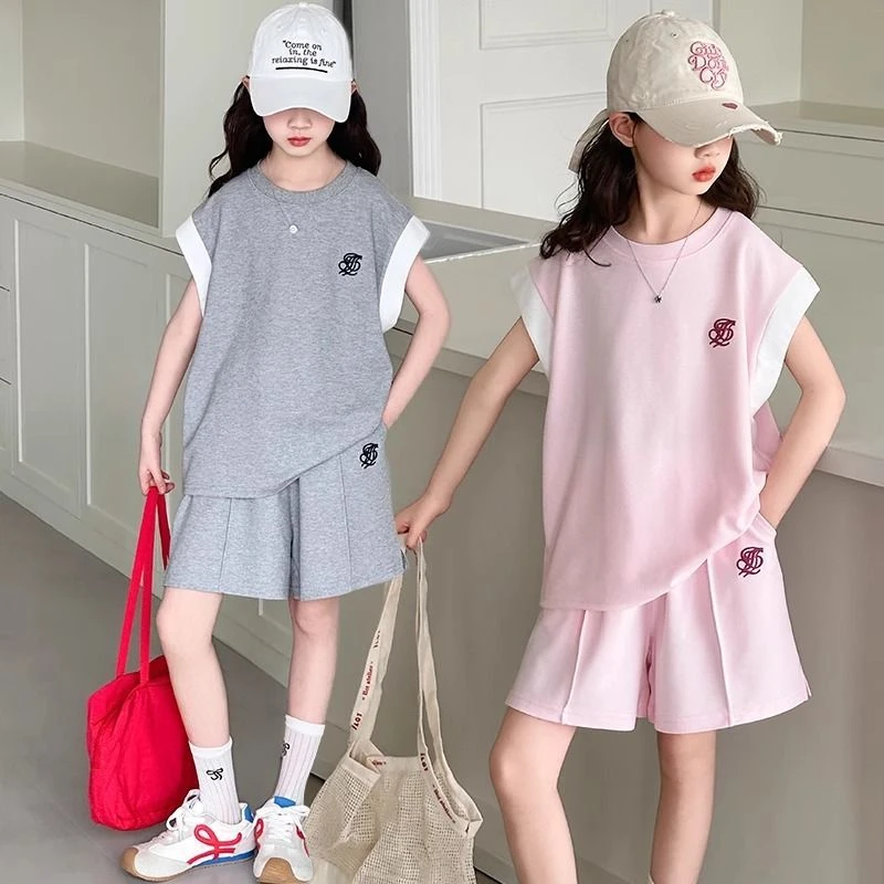 女童夏装套装儿童背心两件套小女孩洋气韩范衣服韩版夏季无袖童装