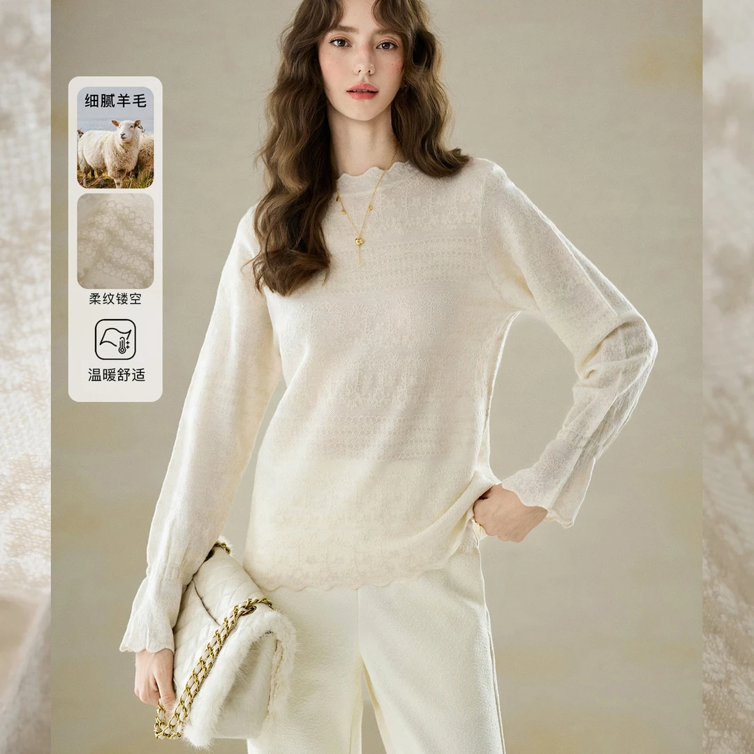 【雾光花影】 定制蕾丝羊毛纱温柔花边袖法式轻奢毛衣FX4ZS1382-A