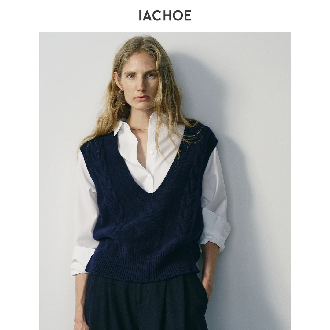 IACHOE绞花全羊毛马甲3661599004