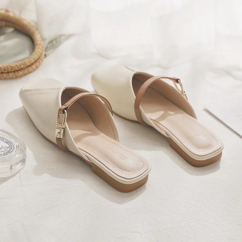 羊皮版~法式绝美配裙子的一脚蹬包头半拖鞋女夏外穿2025新款