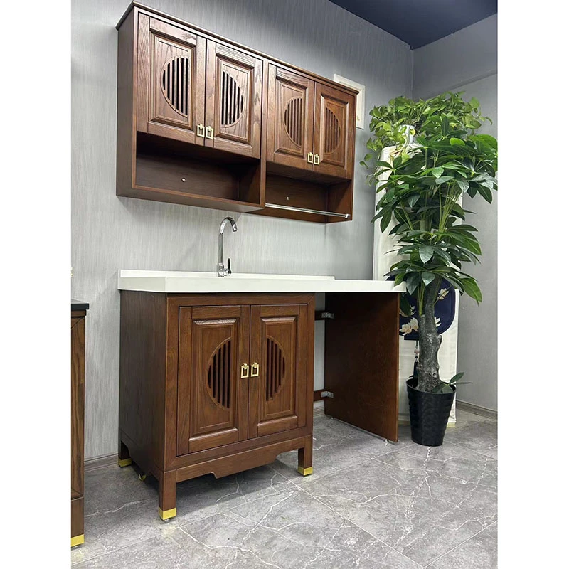 现代美式新中式实木洗衣机柜组合阳台搓衣板滚筒洗衣机柜伴侣定制