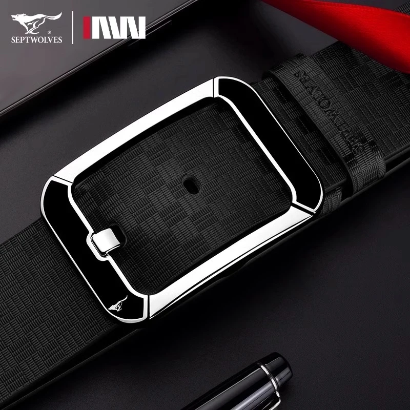 七匹狼真牛皮皮带针扣男款时尚腰带潮流休闲真皮高档裤腰带青年