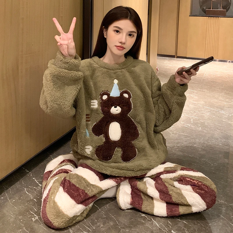 睡衣冬季珊瑚绒加厚加绒2025新款大童法兰绒12-13-15岁女孩初中生