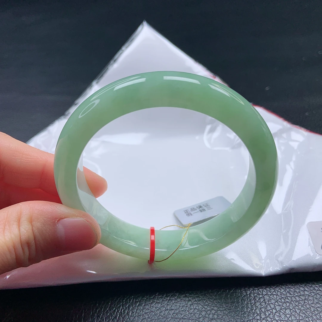 60➕圈口冰胶满绿翡翠宽边手镯缅甸天然a货绿色女款平安镯大气高贵