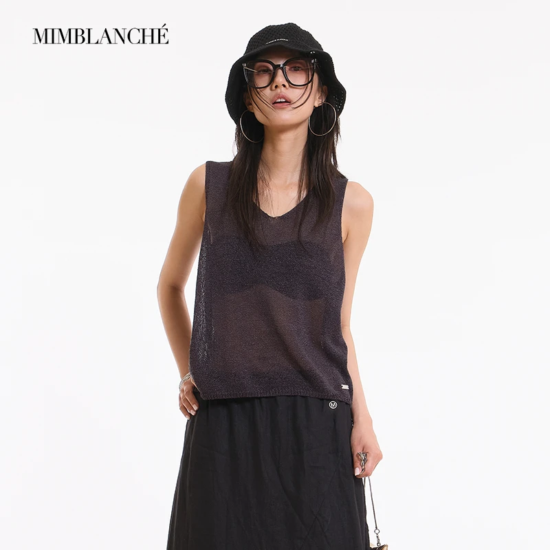 MIMBLANCHE25早秋极简无袖V领小背心叠穿针织马甲女
