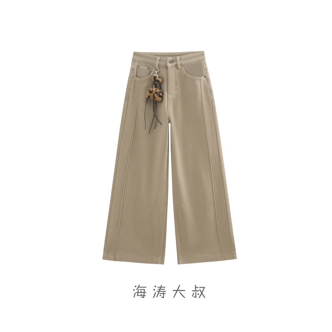 【海涛大叔】「沙丘大女主」密密绒高弹双线拼接立体线条直筒牛仔裤