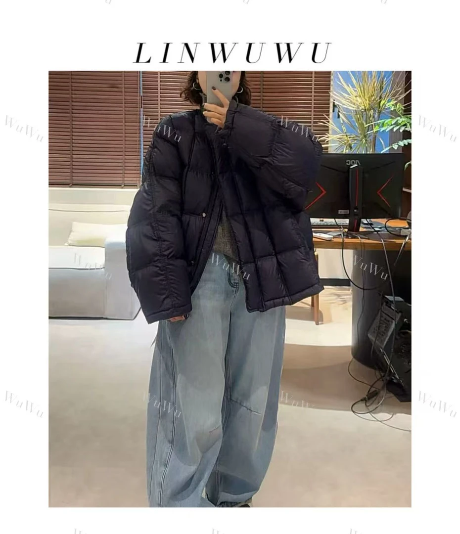 【林五五定制】2025秋冬时尚拼色圆领拉链压线面包羽绒服57776