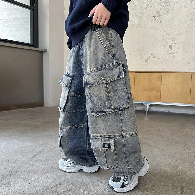 【2025秋款上新】男童牛仔裤儿童洋气宽松工装裤子中大童春秋款长裤