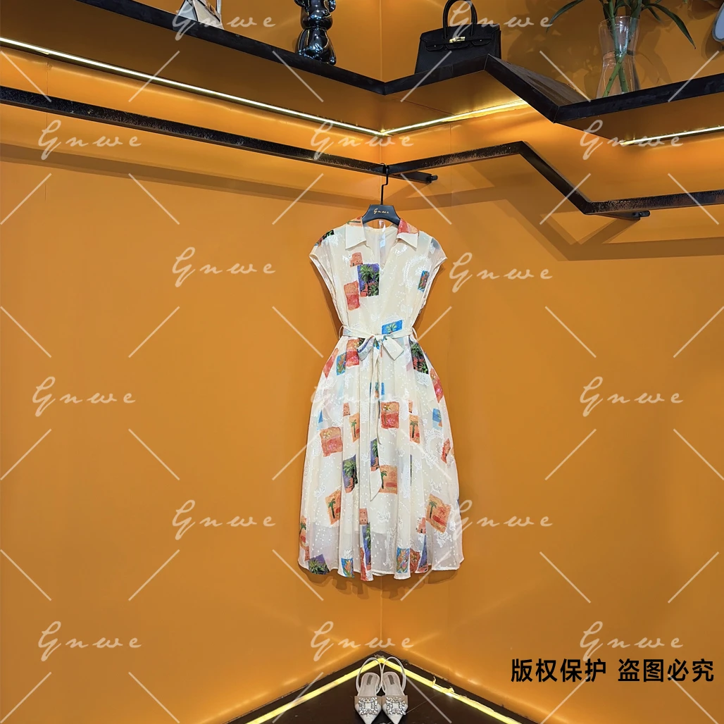 【私人订制】夏季新款轻奢高定洋气时尚气质印花优雅连衣裙G6403