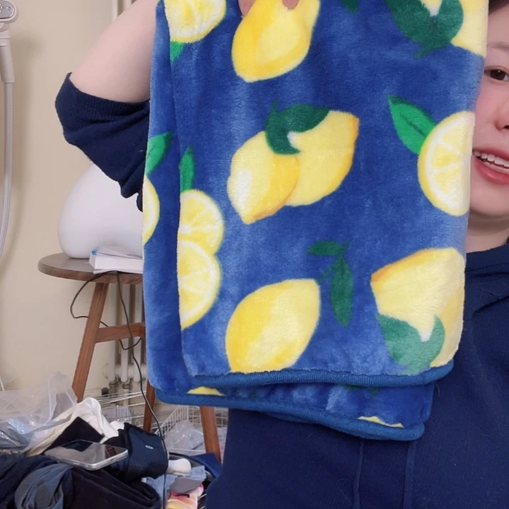 三醋酯纤维日本藏蓝色柠檬70✖️100毯子