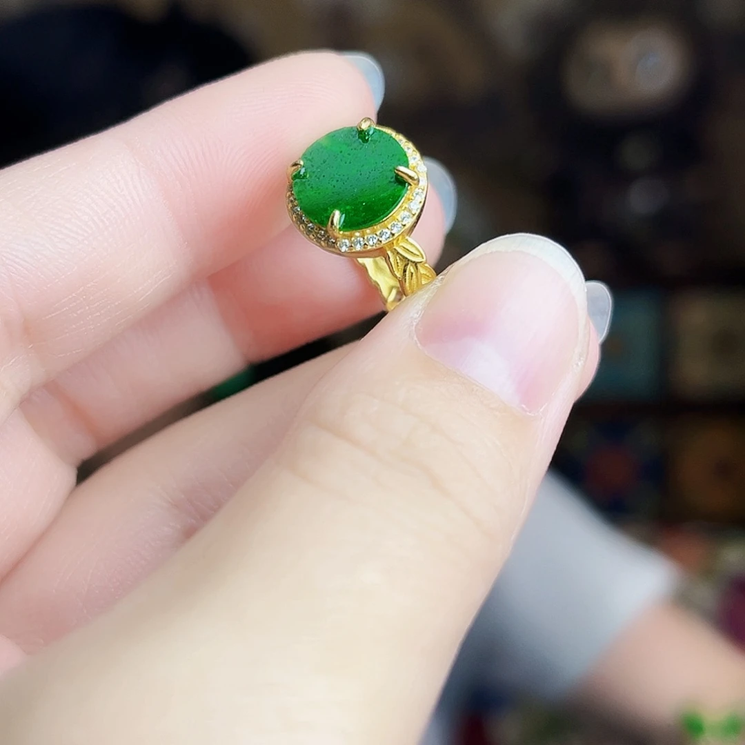 翡翠银S925镶嵌颈饰戒指
