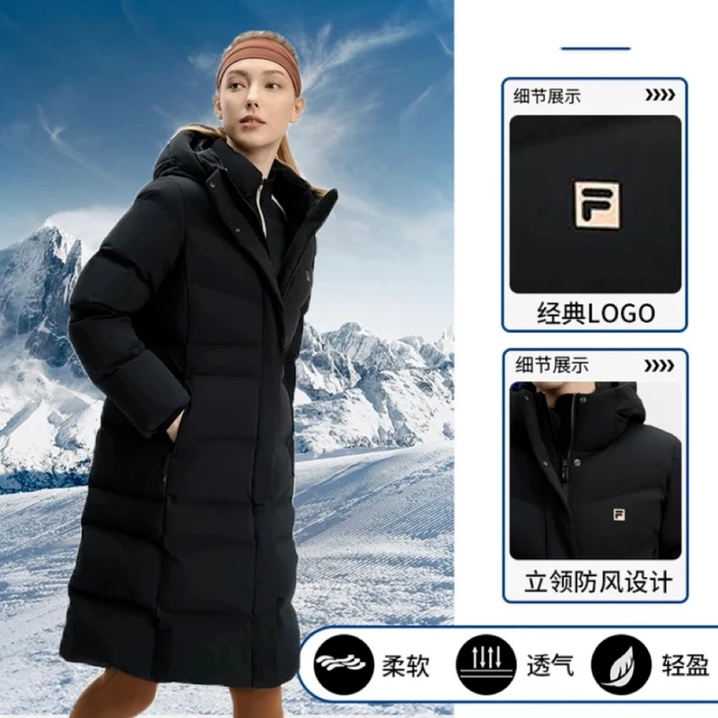 【加厚保暖鸭绒服】斐乐女装秋冬新款运动长款羽绒服黑色A11W441907