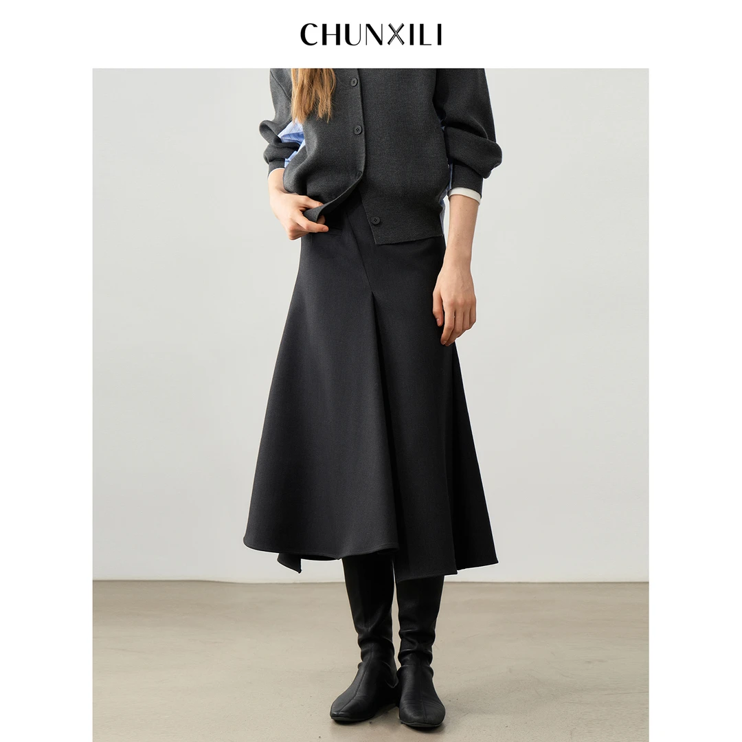 【不规则半裙】CHUNXILI/春熙里 赫本风伞裙中长款半身裙D04B53074
