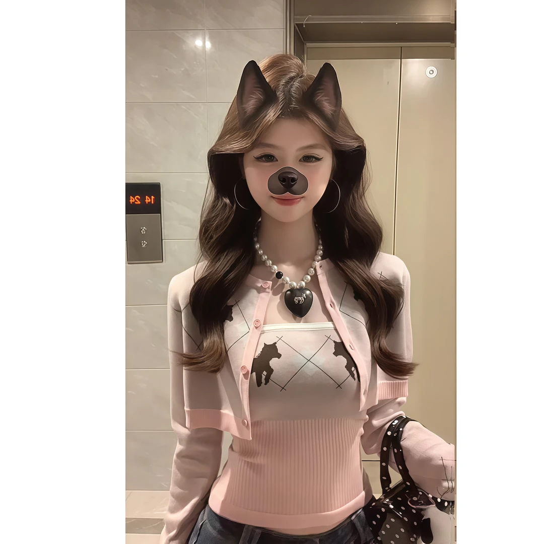 纯欲辣妹抹胸吊带背心女秋季新款修身显瘦短款针织开衫上衣两件套