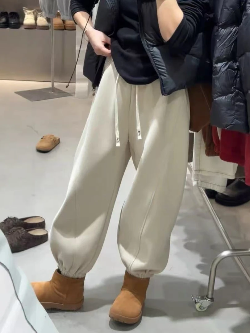 极简风时尚百搭高腰束脚裤卫裤女秋冬加绒宽松休闲裤九分运动裤子