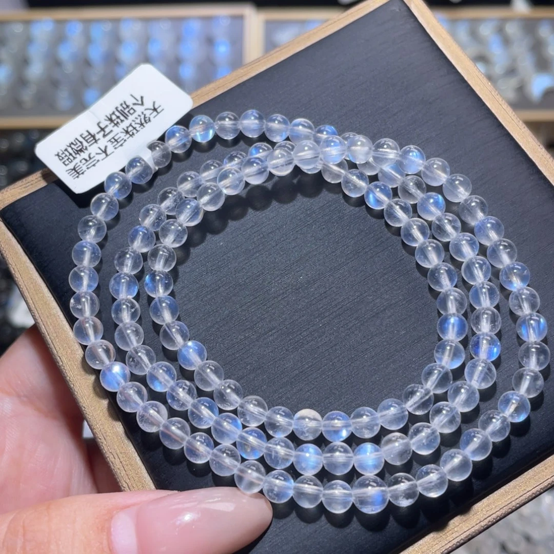 长石未镶嵌手链透体蓝月光手链多圈4.8mm