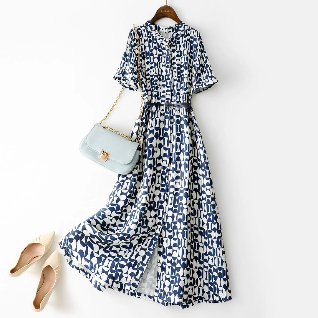 IHIMI2025夏季新款简约高级感收腰显瘦长裙气质显白连衣裙女8337