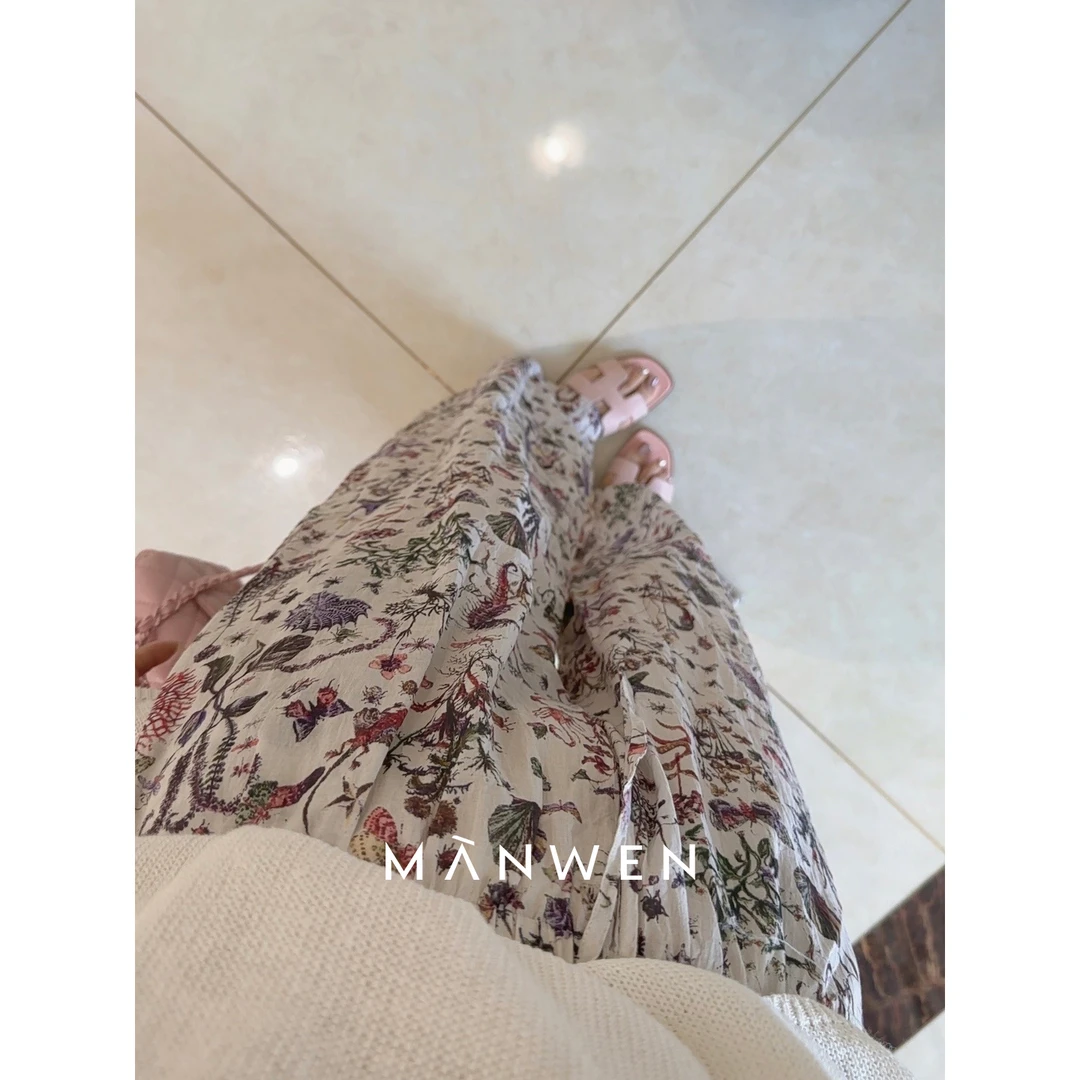 【曼文kiki】“莫奈花园”法式茶歇印花宽松直筒裤 25S226