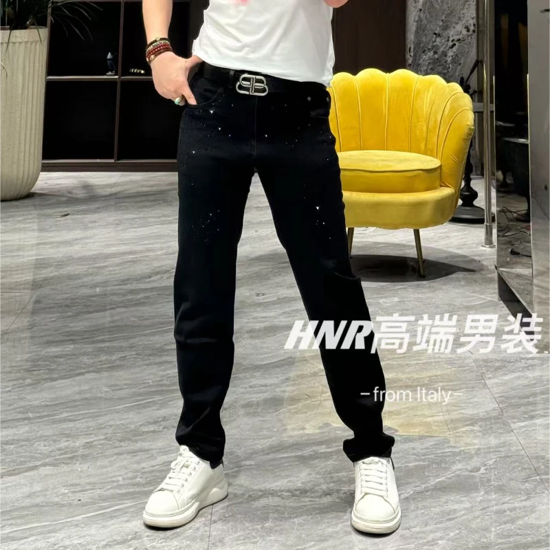 满天星奥钻纯色弹力修身小直筒高端男士牛仔裤6362