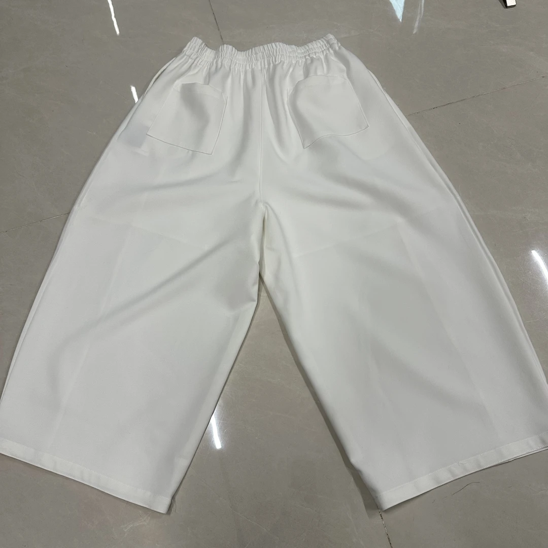 松紧腰休闲裤拼接女宽松显瘦百搭奶奶九分裤春季简约洋气