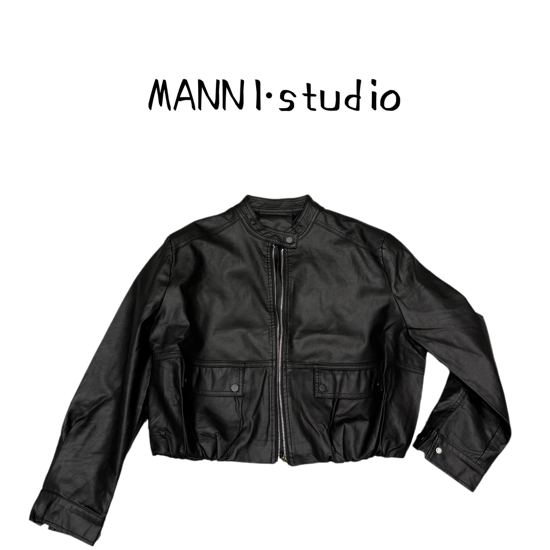MANNI 薄款法式设计师上衣皮衣街头风2141