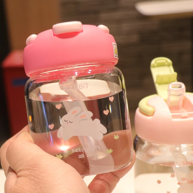 高硼硅玻璃水杯 可爱吸管杯耐热耐高温迷你小巧便携高颜值女杯子