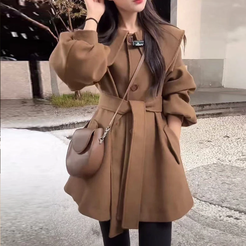 娃娃领毛呢外套女秋冬新款韩系穿搭