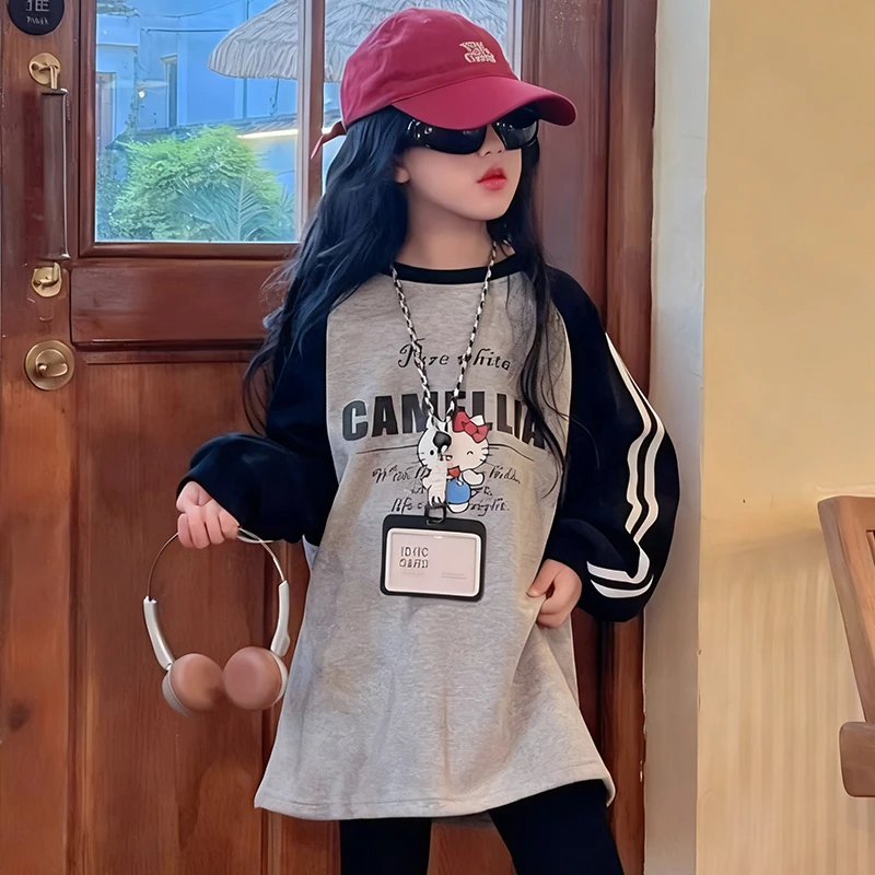 女童加绒卫衣裙2025新款韩系卡通中长款上衣大童秋冬一体绒打底衫