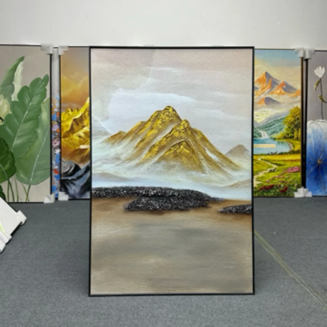【鎏金金山】手绘砂岩肌理油画玄关客厅背景墙装饰画背靠金山80120