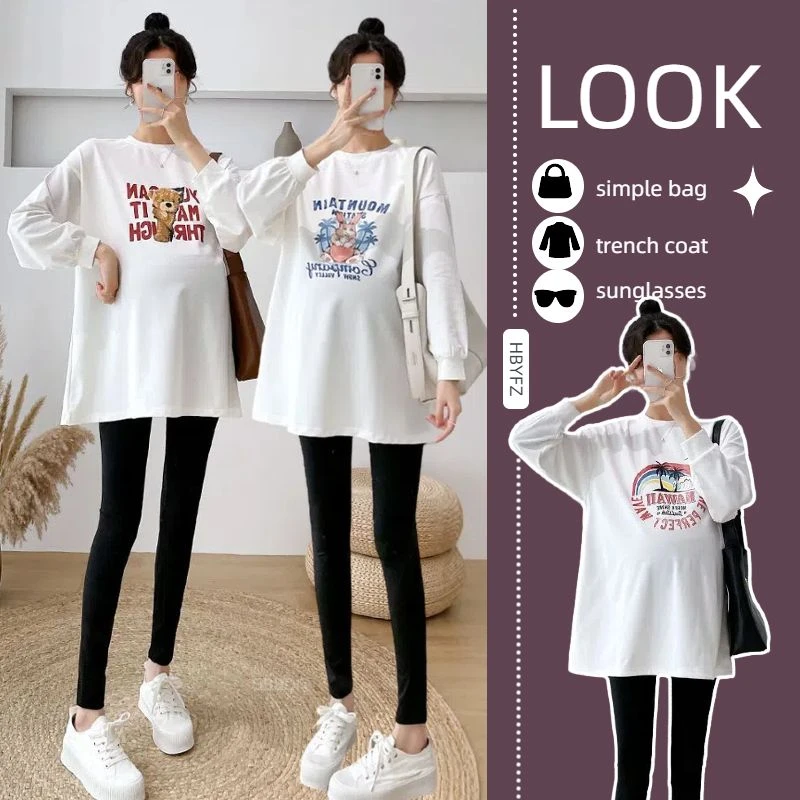 春装2025新款孕妇装T恤上衣春秋打底棉料舒适中长款上衣