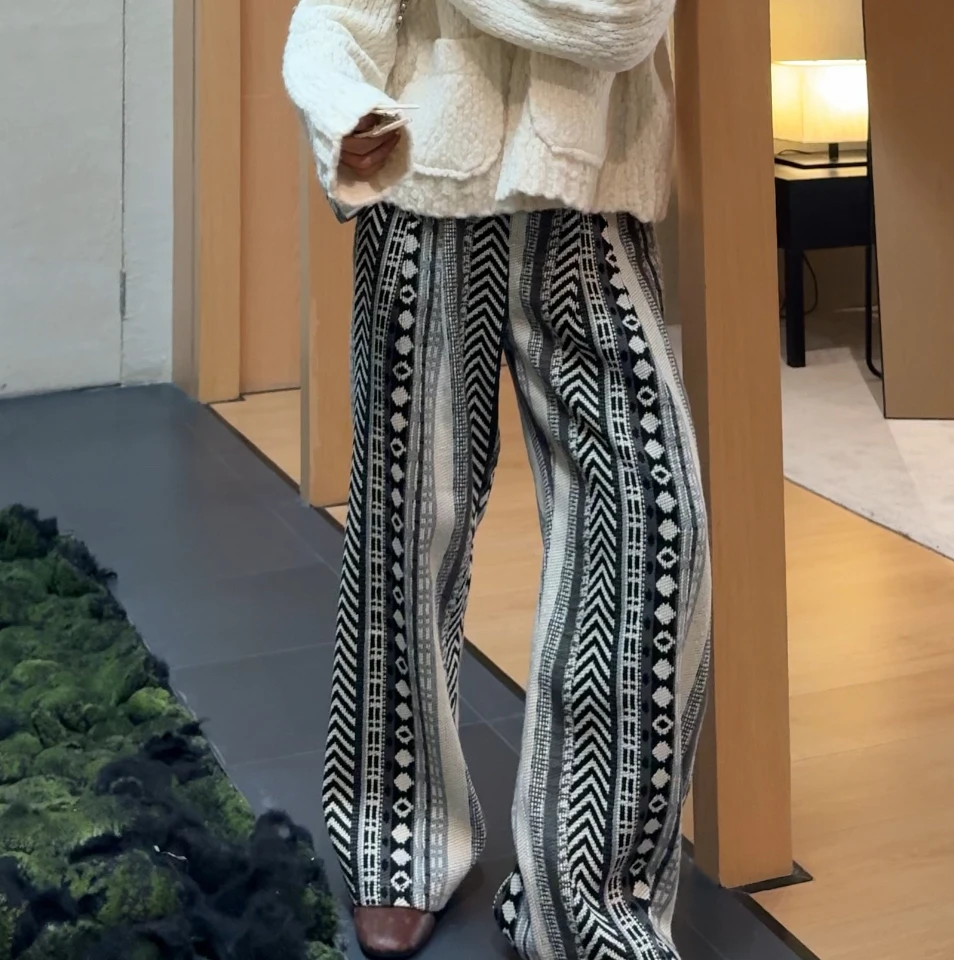 【八面玲珑】微胖大码 丹麦重工手工编织小香阔腿裤长裤 251018