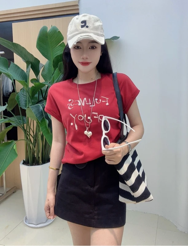 【海南简爱】夏季刺绣字母短袖T恤女上衣0865