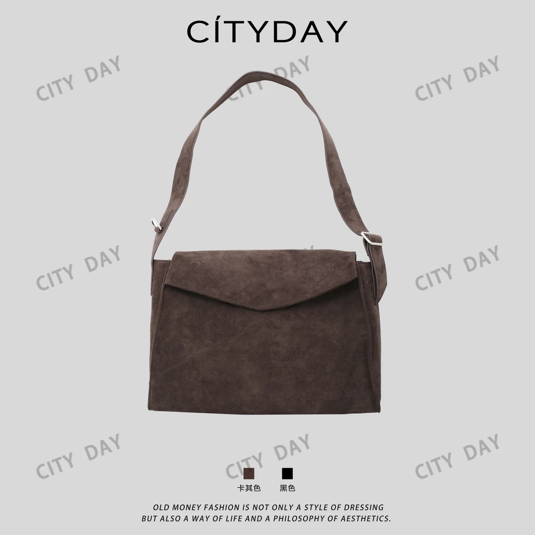 CityDay【楠哥】丝光仿鹿皮绒分割设计斜跨单肩包 肩带可调节 207