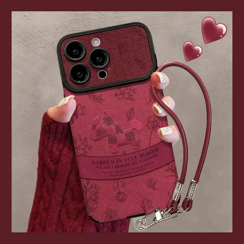 线条花小马适用苹果17华为VIVO/OPPO小米iPhone16视窗贴皮手机壳