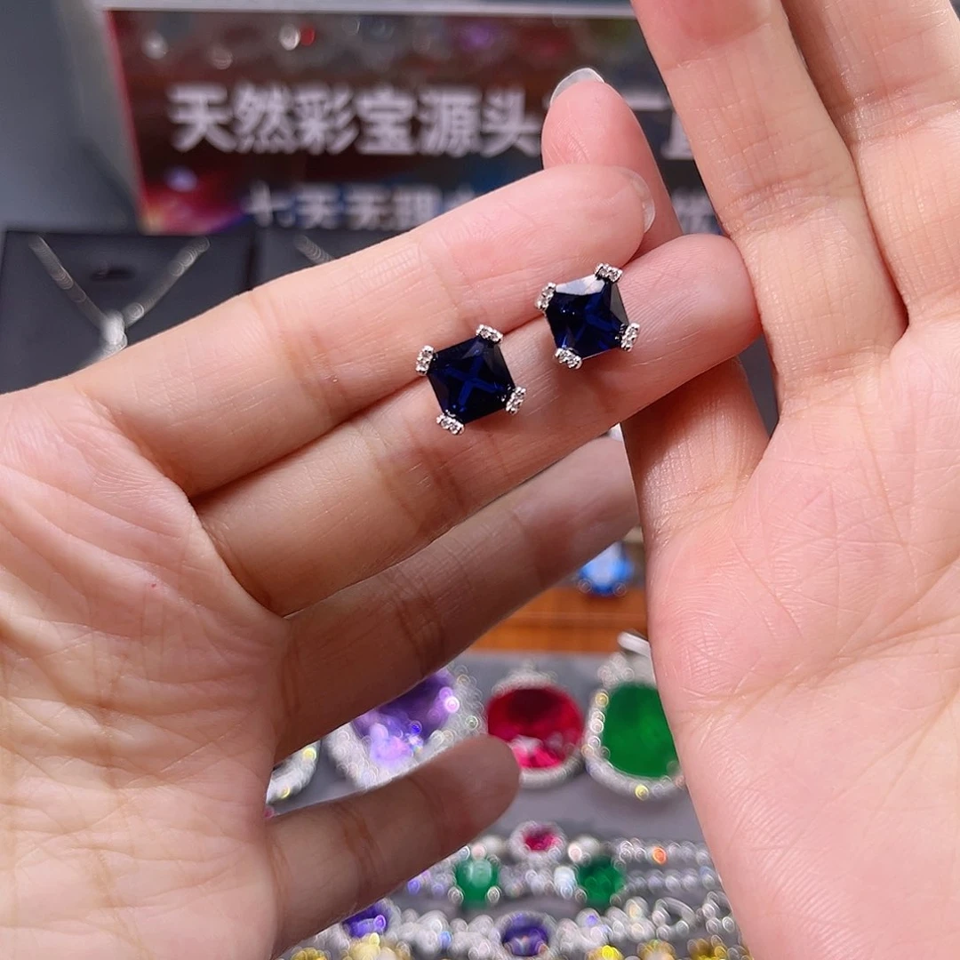 耳饰蓝宝石银S925镶嵌n 2