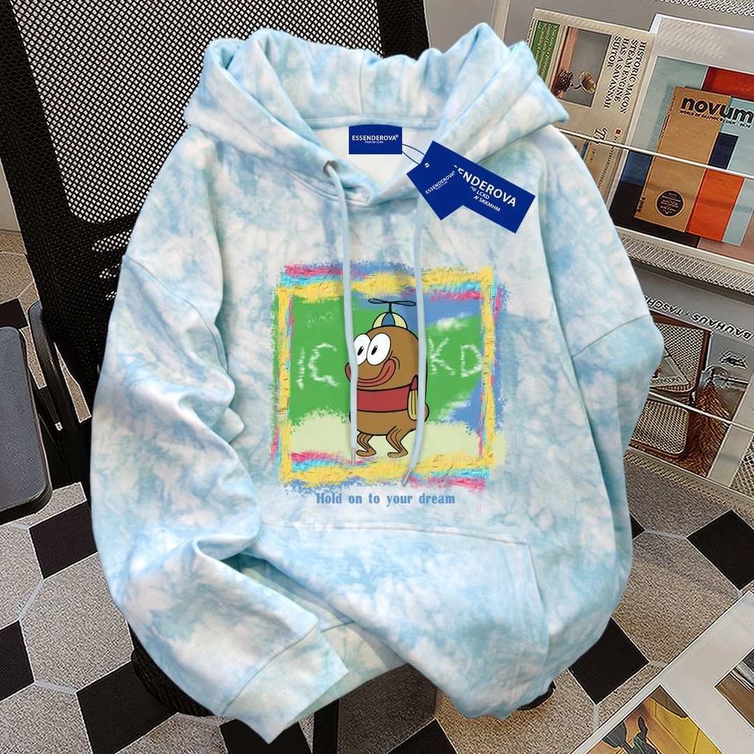 美式可爱扎染连帽卫衣男女秋冬季加绒加厚新款宽松韩版显瘦上衣潮