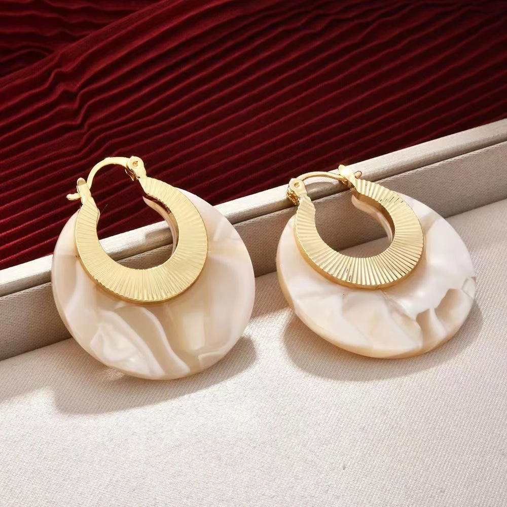 铜合金亚克力耳饰 美拉德晕染U形小众设计感轻奢百搭耳扣