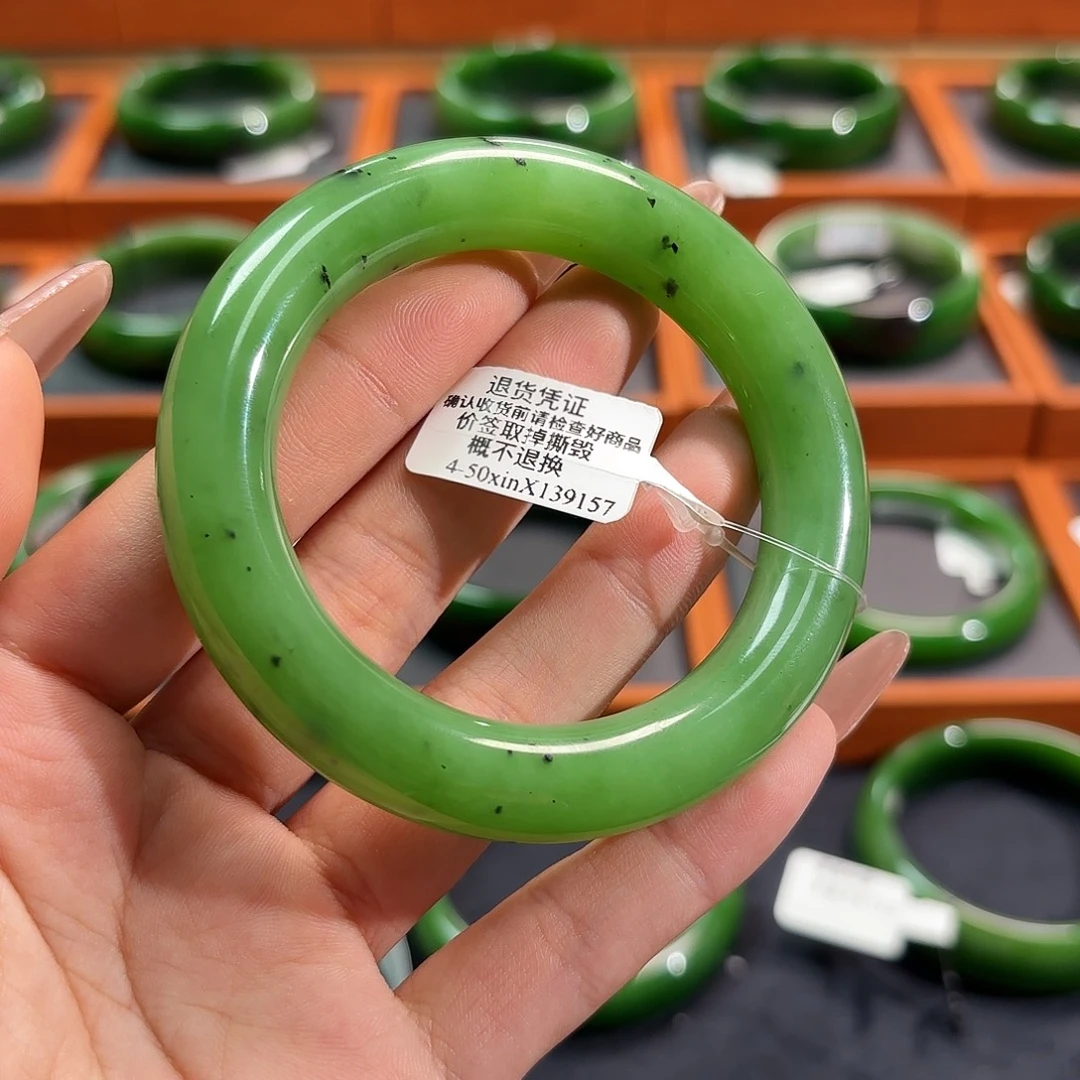 和田玉（碧玉）未镶嵌手镯苹果绿胖圆5253